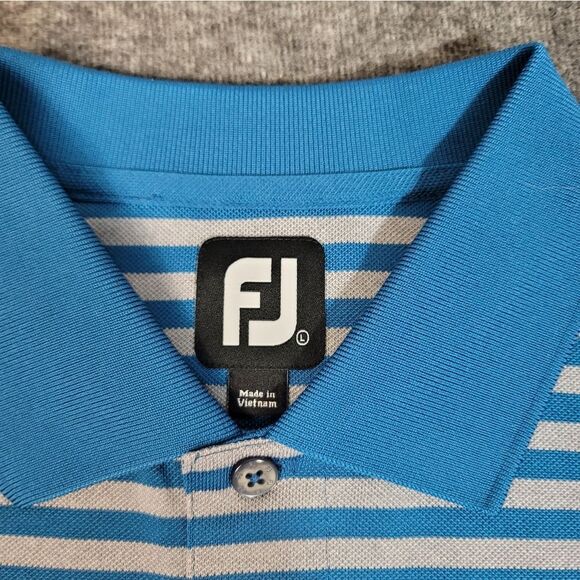 Footjoy Men’s Golf Polo Shirt Size L Knit Blue Gay Sriped  Short Sleeve - Picture 3 of 13